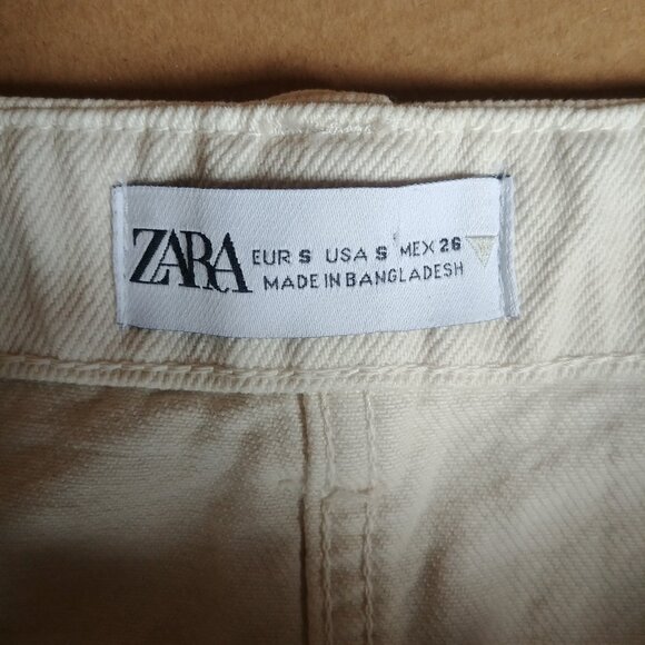 Zara Long Cream Off White Denim Skirt Front Slit Midi Maxi 100% Cotton S… - Picture 7 of 14